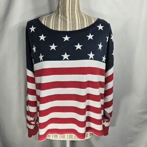 Old Navy Red White Blue Stars & Stripes Long Sleeve Top Size Large
